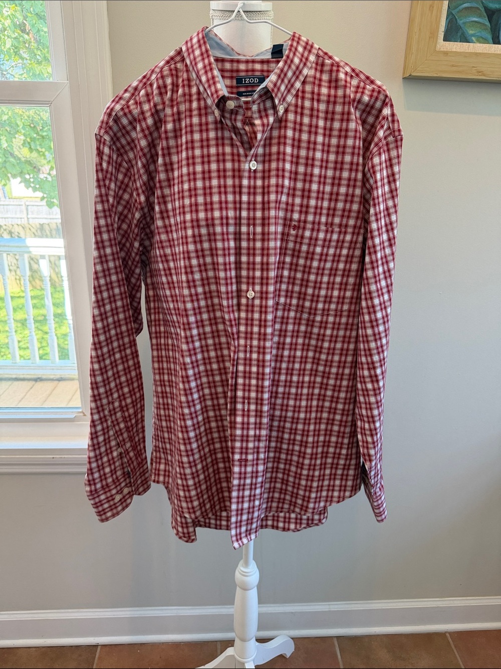 Izod Red and White Plaid Button-Down Shirt